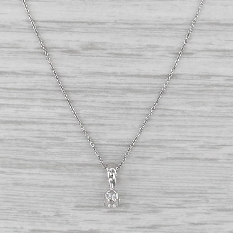 0.14ct Diamond Solitaire Pendant Necklace 14k White Gold 18.5″