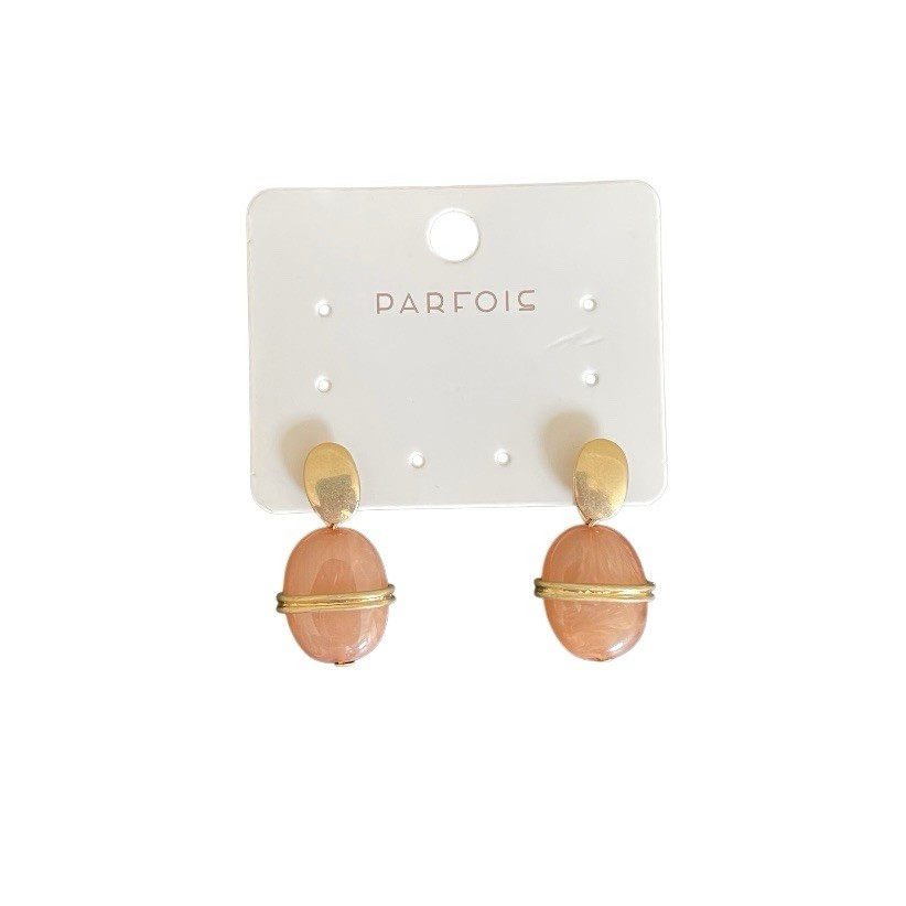 Parfois Oval Stone Drop Earrings Pink Peach Gold Tone