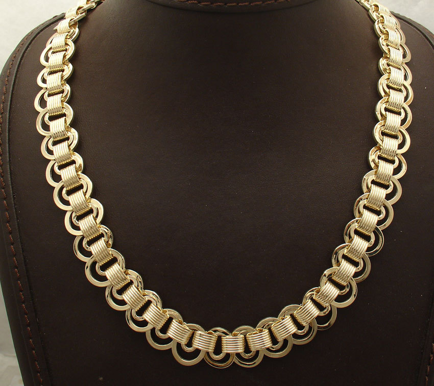 Technibond Connected Double Oval Link Necklace 14K Yellow Gold Plated Silver
