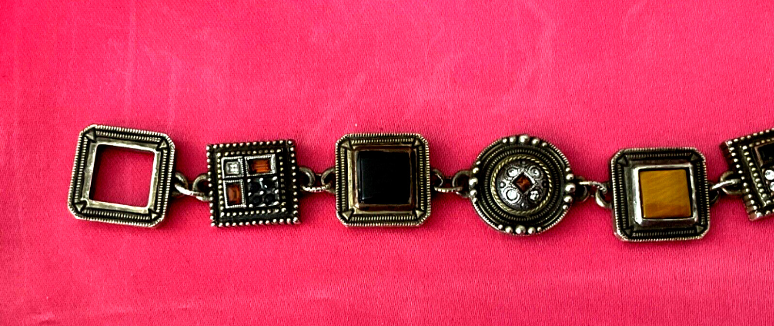 Vtg 80s PATRICIA LOCKE Silver Tone BRACELET & EARRINGS Stones & Crystals