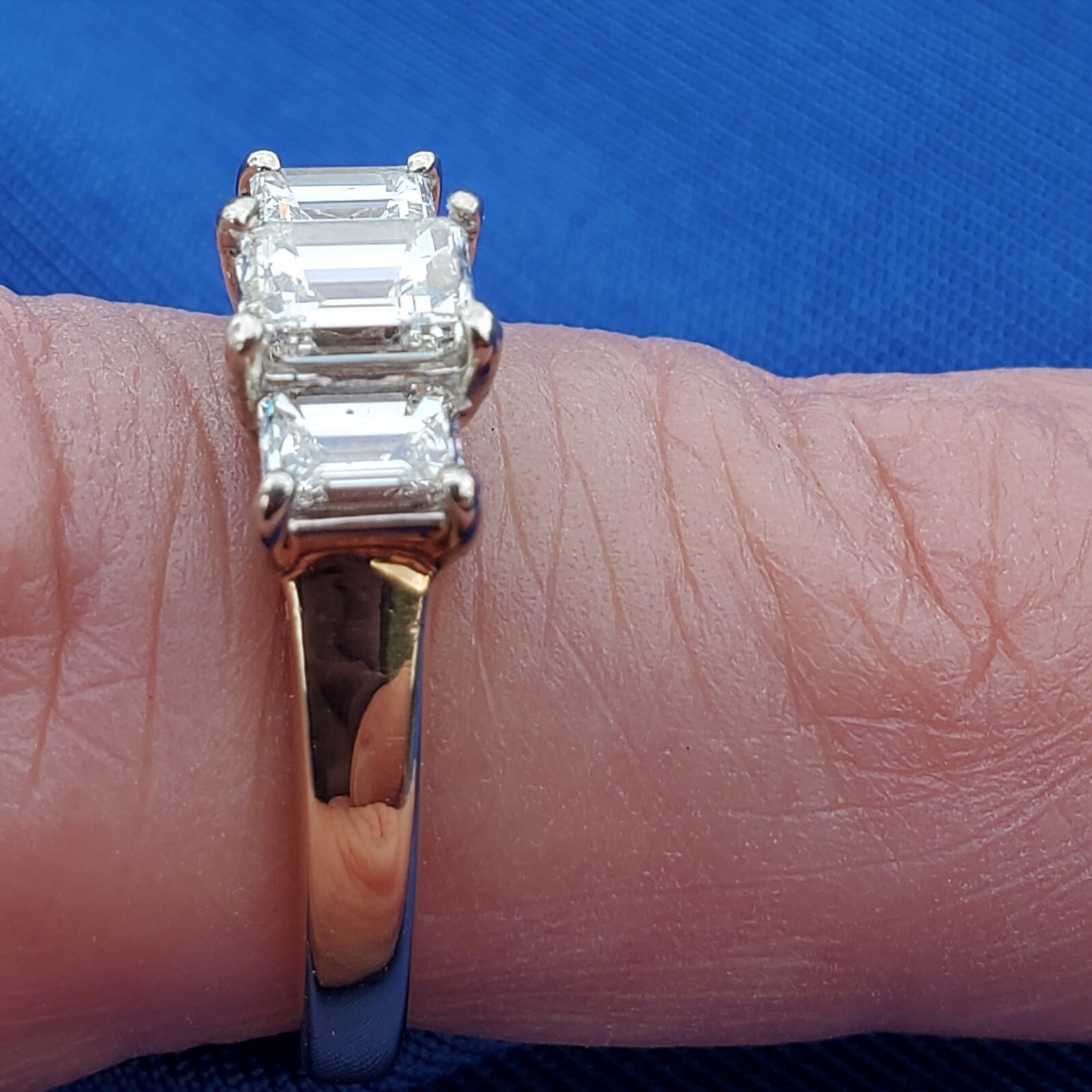 Original EARTH MINED DIAMOND Emerald cut Deco Engagement Ring Vintage 3 stone 7