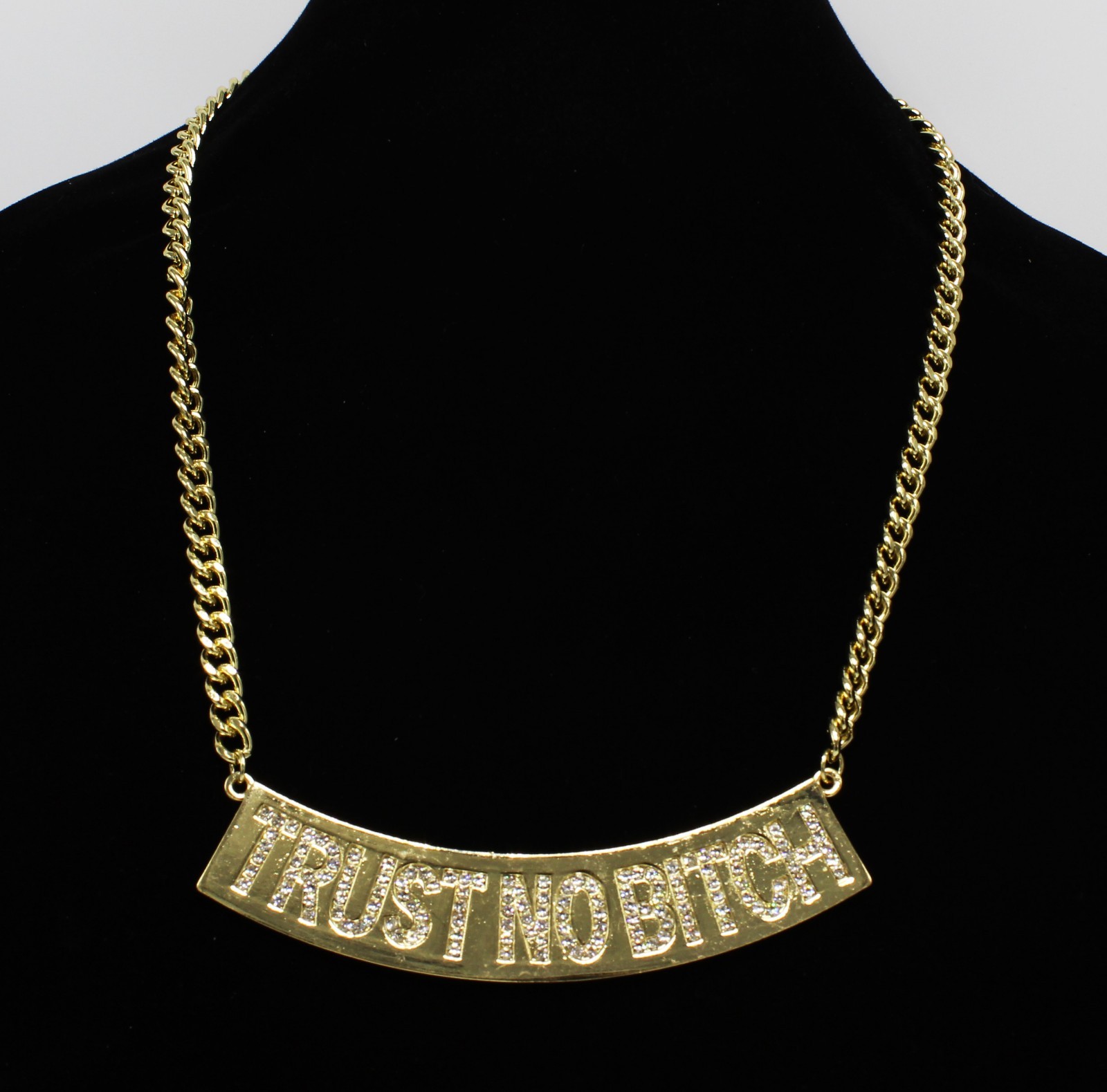 New Bling Rhinestone Gold Plated Curb Chain “TRUST NO BITCH” Necklace #N2711