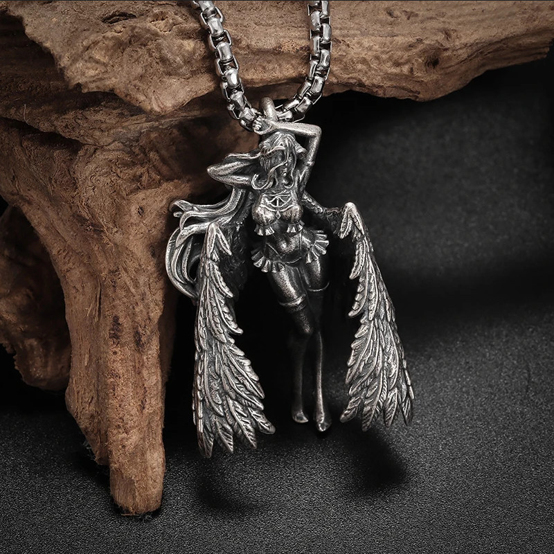 Gaia Angel Jewelry Vintage Silvery Sexy Goddess Standing Pendant Necklace