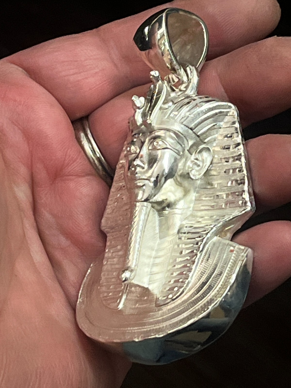 3.5″ Large Pharaoh Egypt King Tut Pendant Sterling Silver .925 62 grams