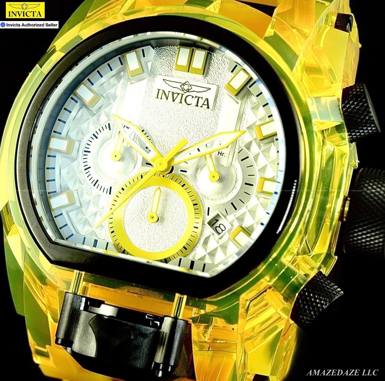 NEW Invicta Men Bolt Zeus Magnum 52mm Anatomic Chrono Dual Mvmt YELLOW DIAL Watc