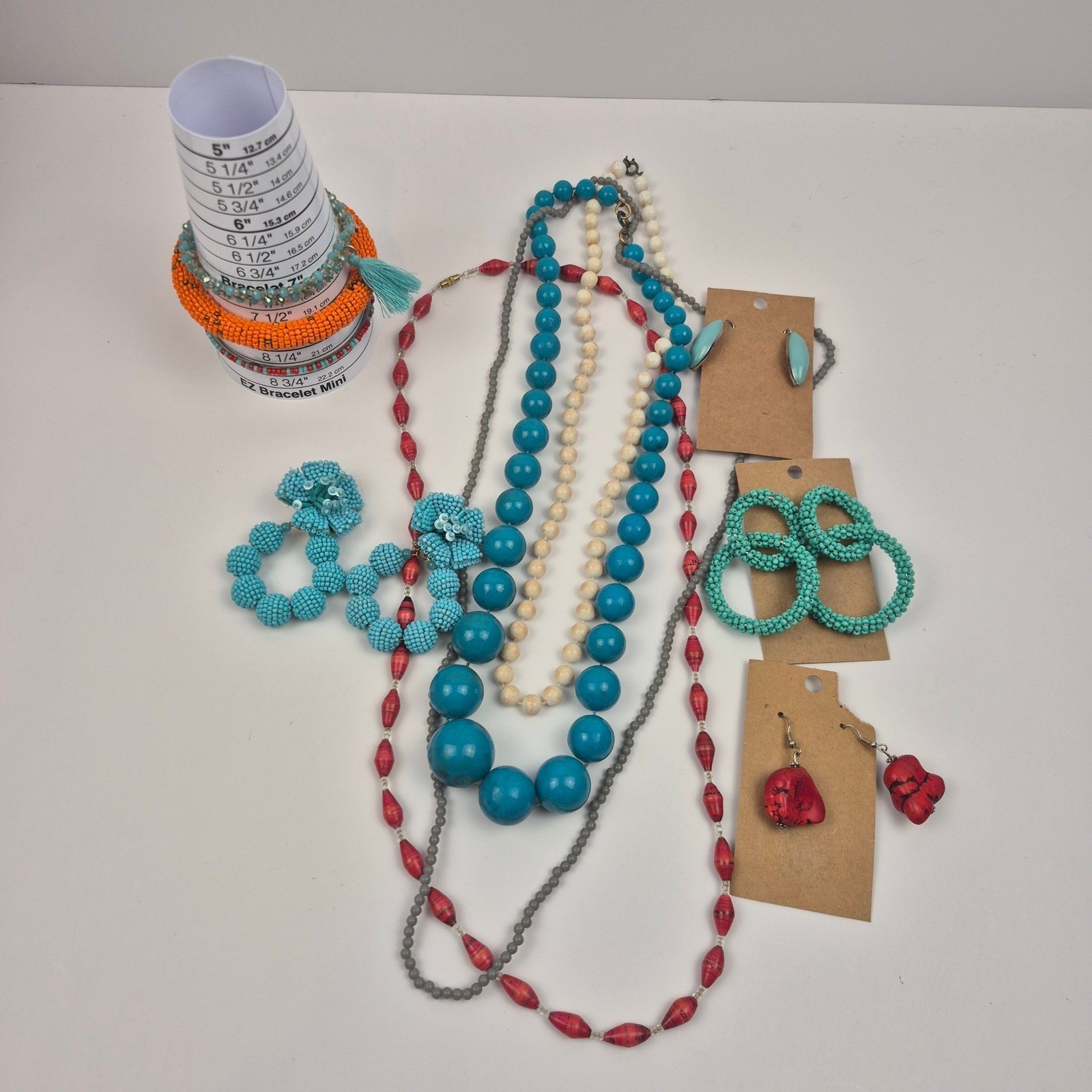 Boho Southwest Beaded Jewelry Lot Necklace Bracelet Earrings Blue Red 12 Pc
