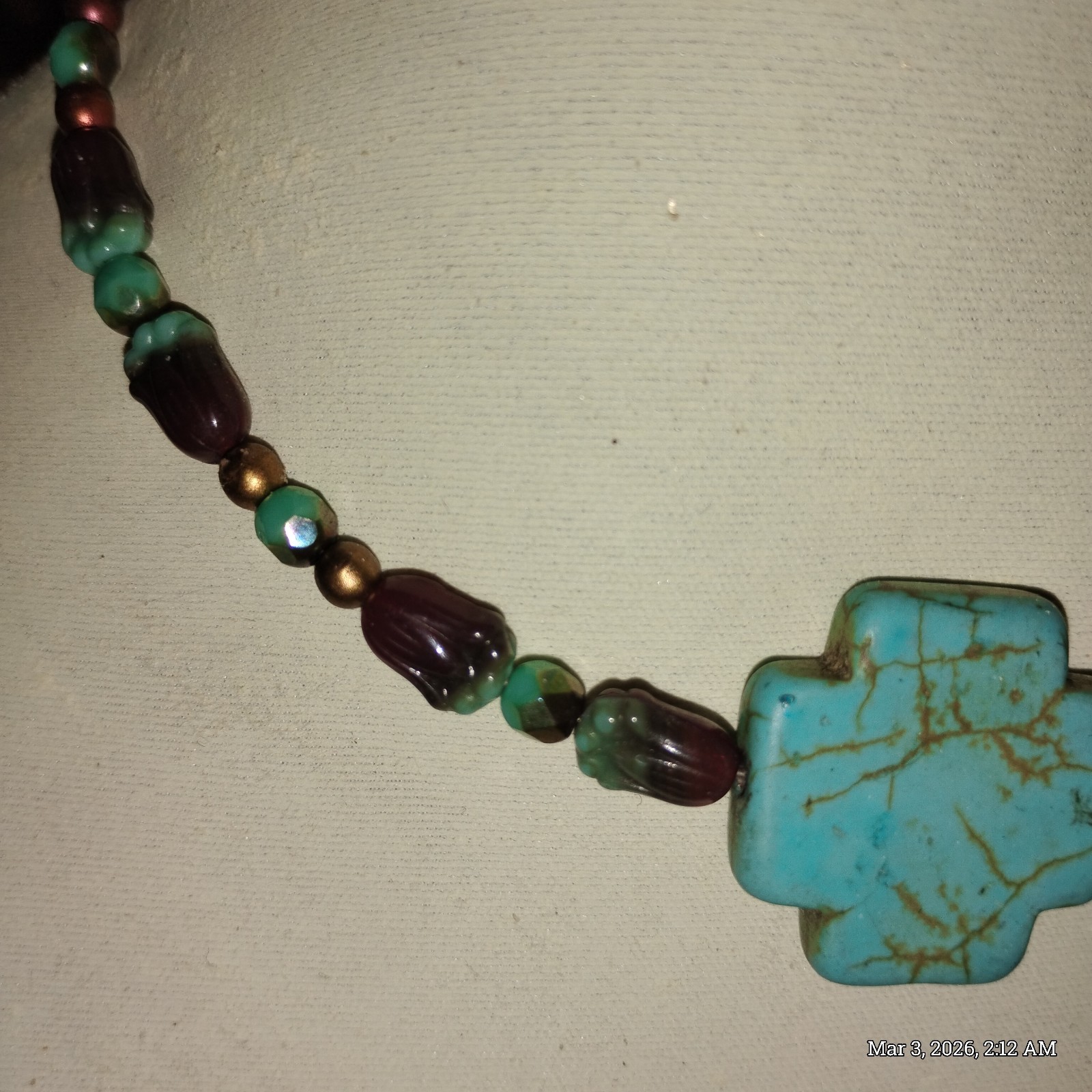 TURQUOISE Cross Pendant & Blue, Brown, & Gold Designer Stones
