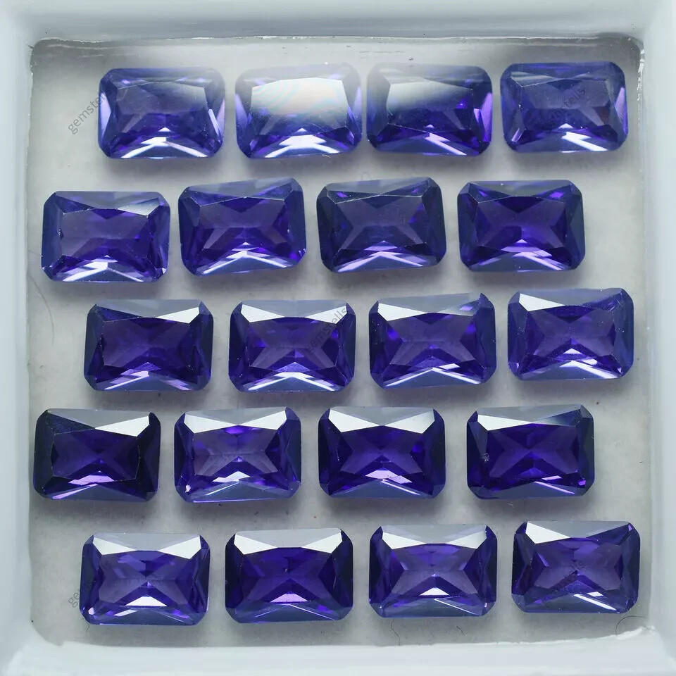 Tanzanite Purple Emerald Cut NATURAL CERTIFIED 12 Pcs 7×5 mm Lot Loose Gemstone