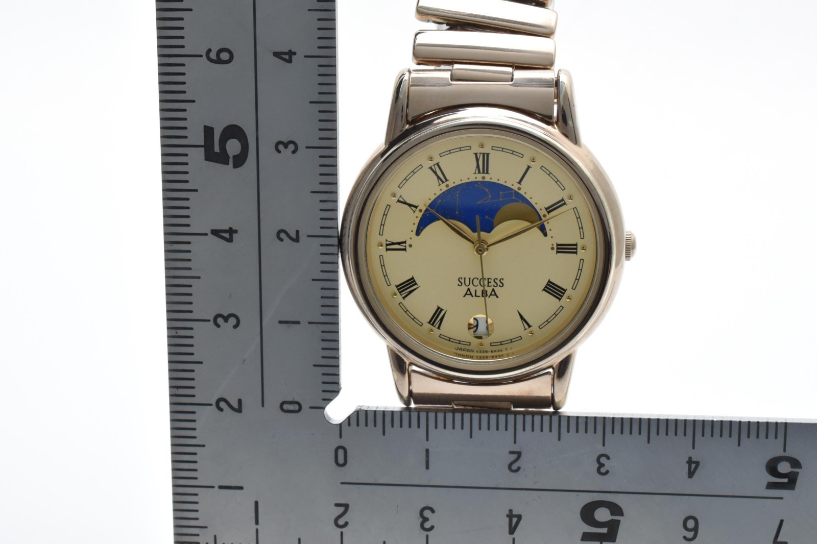 Vintage [Exc+5] Seiko Alba Success V338-6A20 Moon Phase Quartz Men’s Watch 32mm