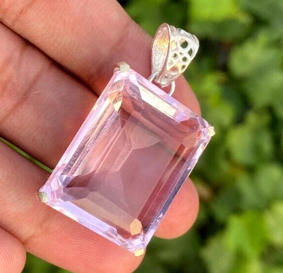 AAA+ Large Pink Topaz 97.70 Ct. Emerald Cut 925 Silver Pendant Gift for Women