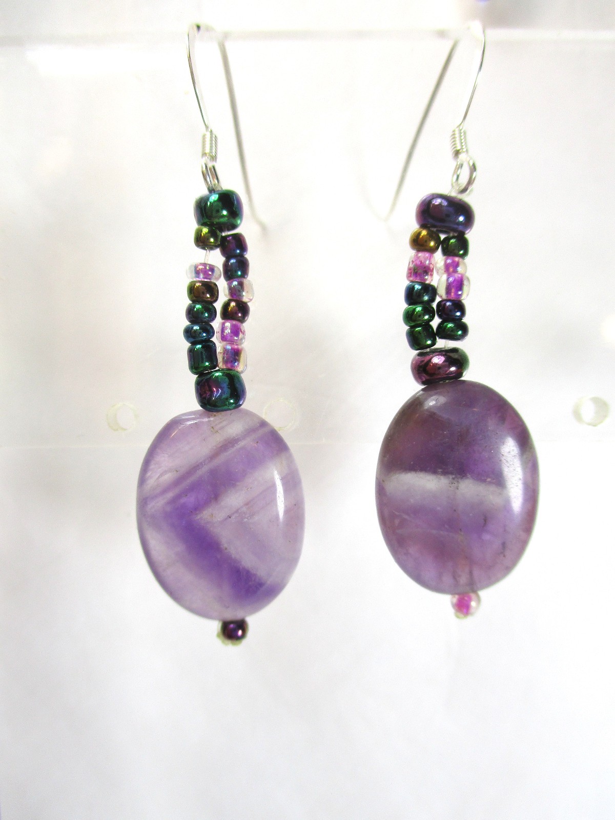 Earrings Amethyst and Seed Beads Sterling Silver Ear Wires Handmade
