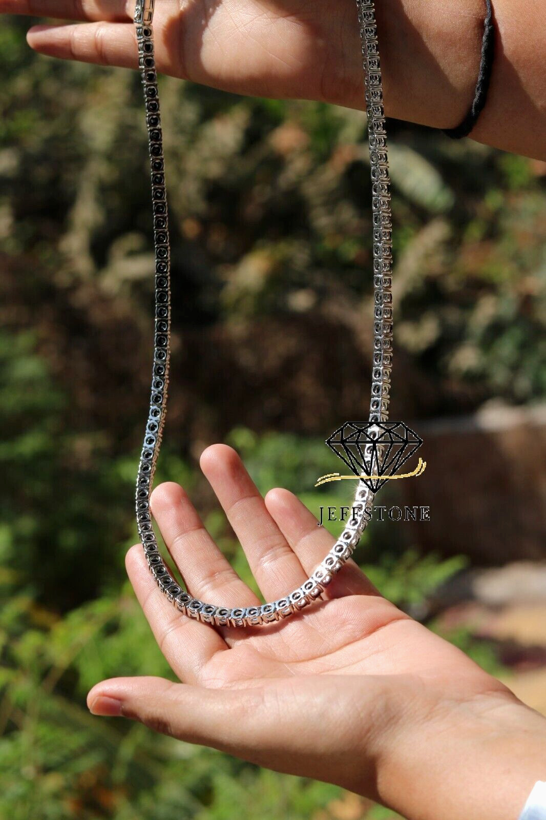 45.72 ctw Lab Created Black Spinel 14K White Gold Over 5 MM Men’s Necklace 18″