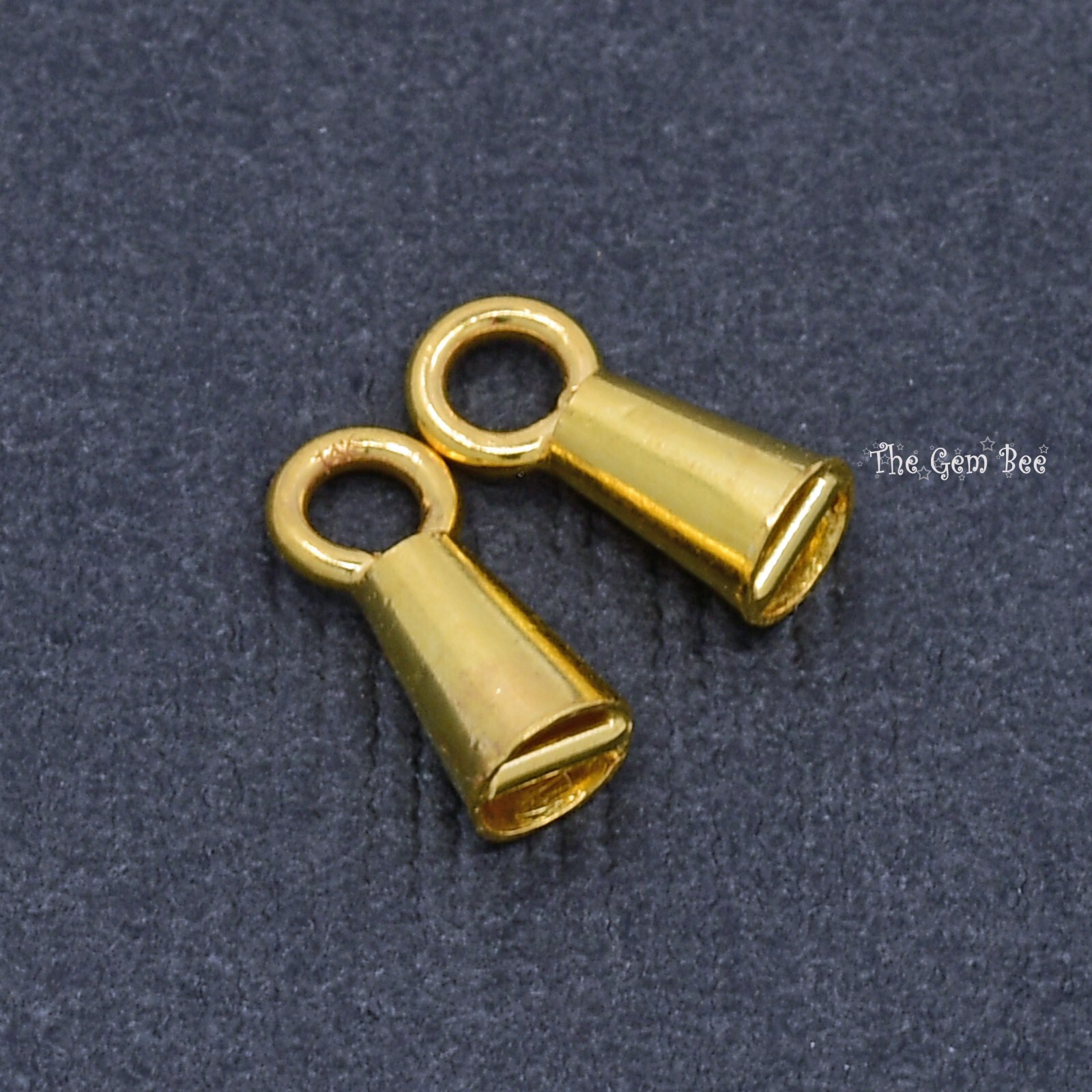 14K Solid Yellow Gold Crimp Hook Cone Cups Ends Findings With Bars Quantity: (2)