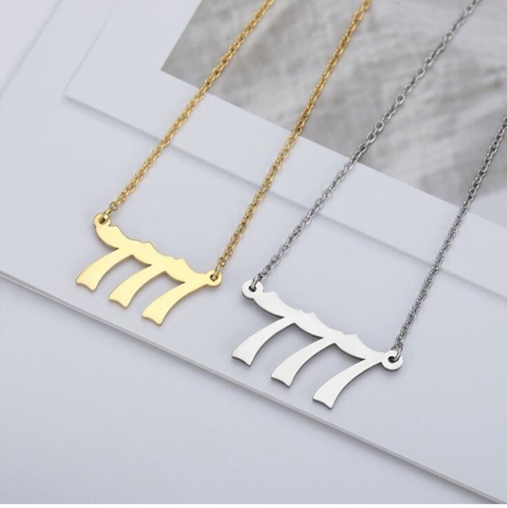 777 Angel Number Necklace Lucky 7s Silver Or Gold 18 inches Numerology Signs