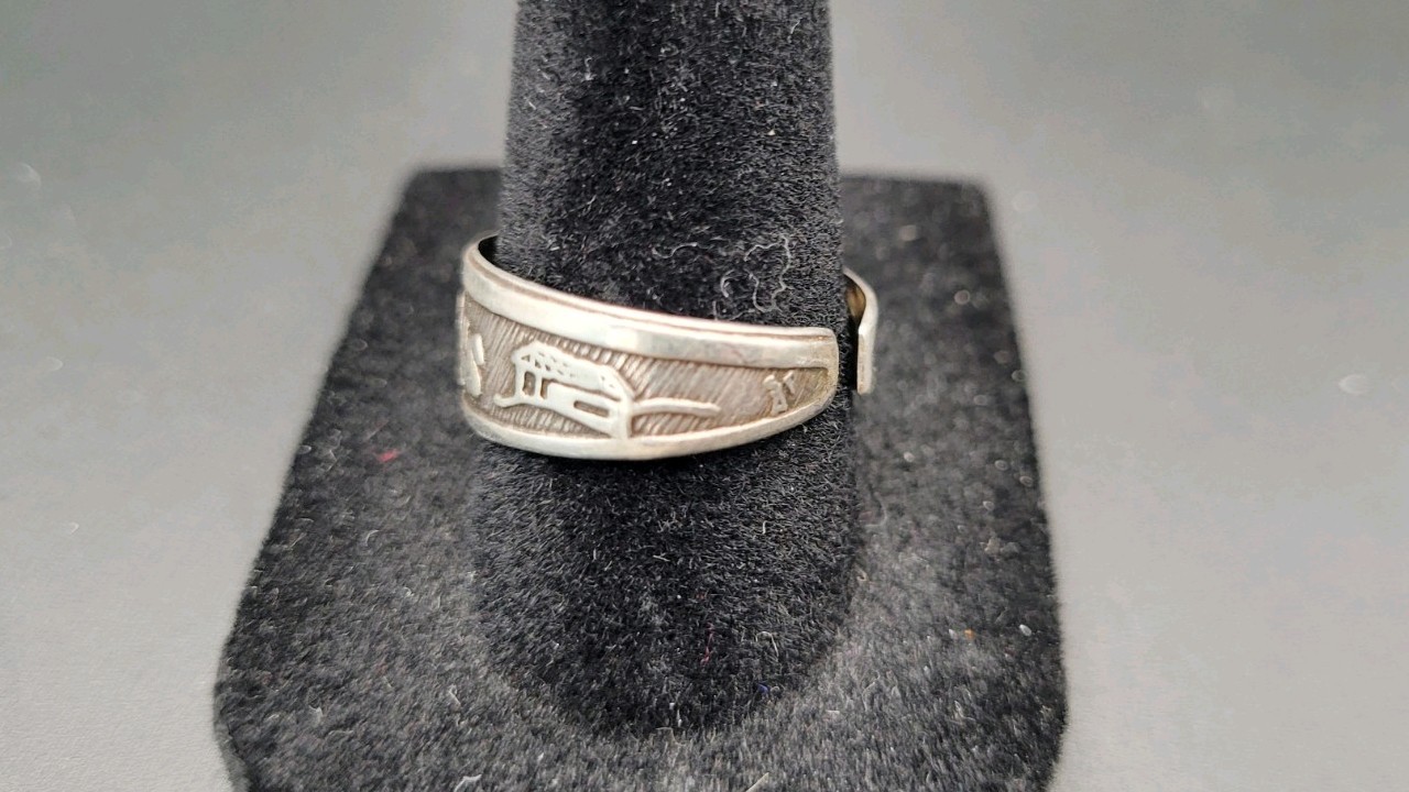 Vintage Sterling Silver Peruvian Inca Storytelling Picture Adjustable Ring Sz. 8