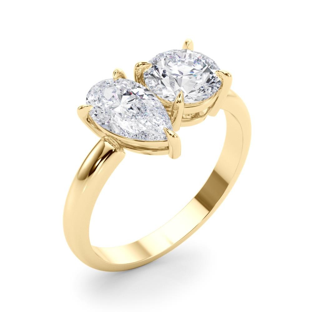 Forever Us 2 Stone Solitaire Ring VS F 2.00Ct Pear Round Lab Grown Diamond Gold