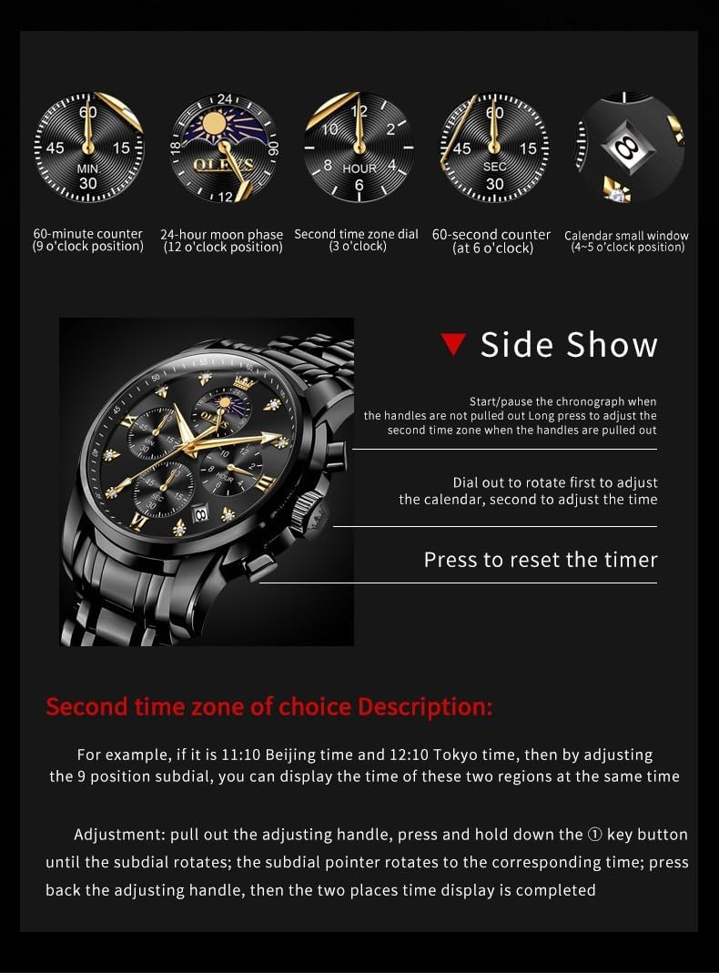 OLEVS Watch for Men Diamond Business Dress Analog Quartz Stainless Steel