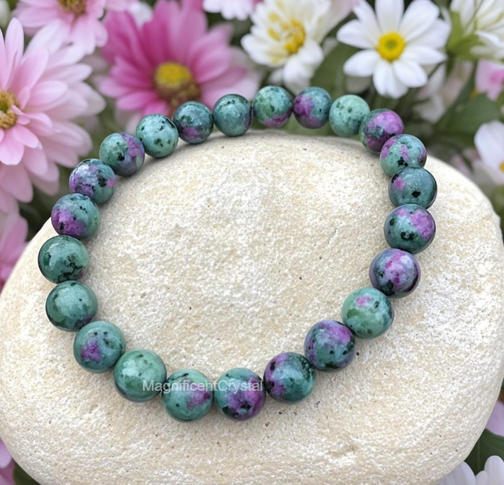 Vintage 8mm Ruby Zoisite Beads Bracelet Healing Reiki Unisex Mothers Day Gift