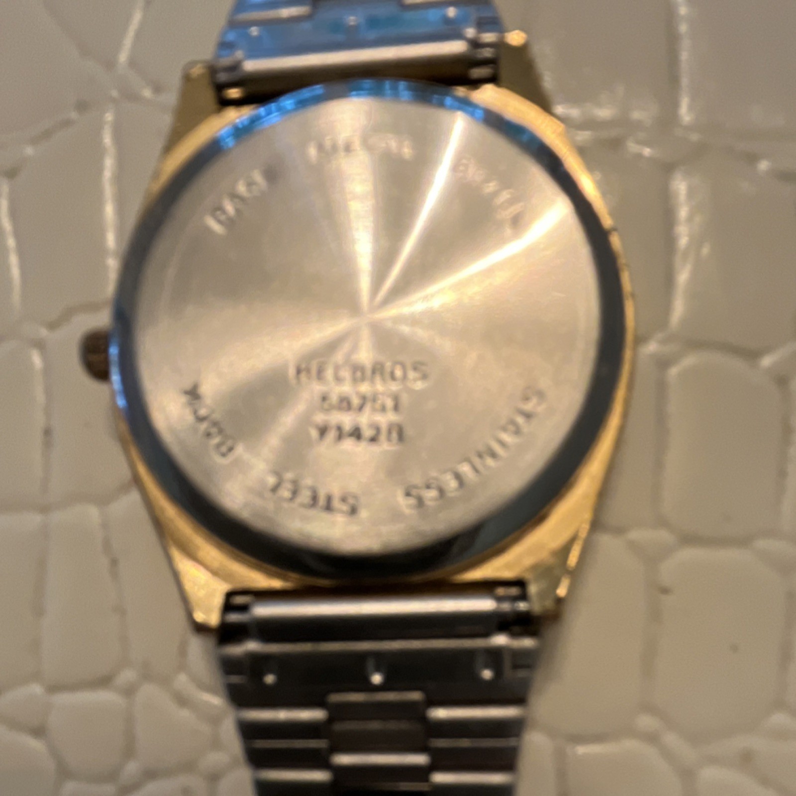 Helbros Quartz Vintage Gold Tone Stainless Bracelet Watch Black Dial Date
