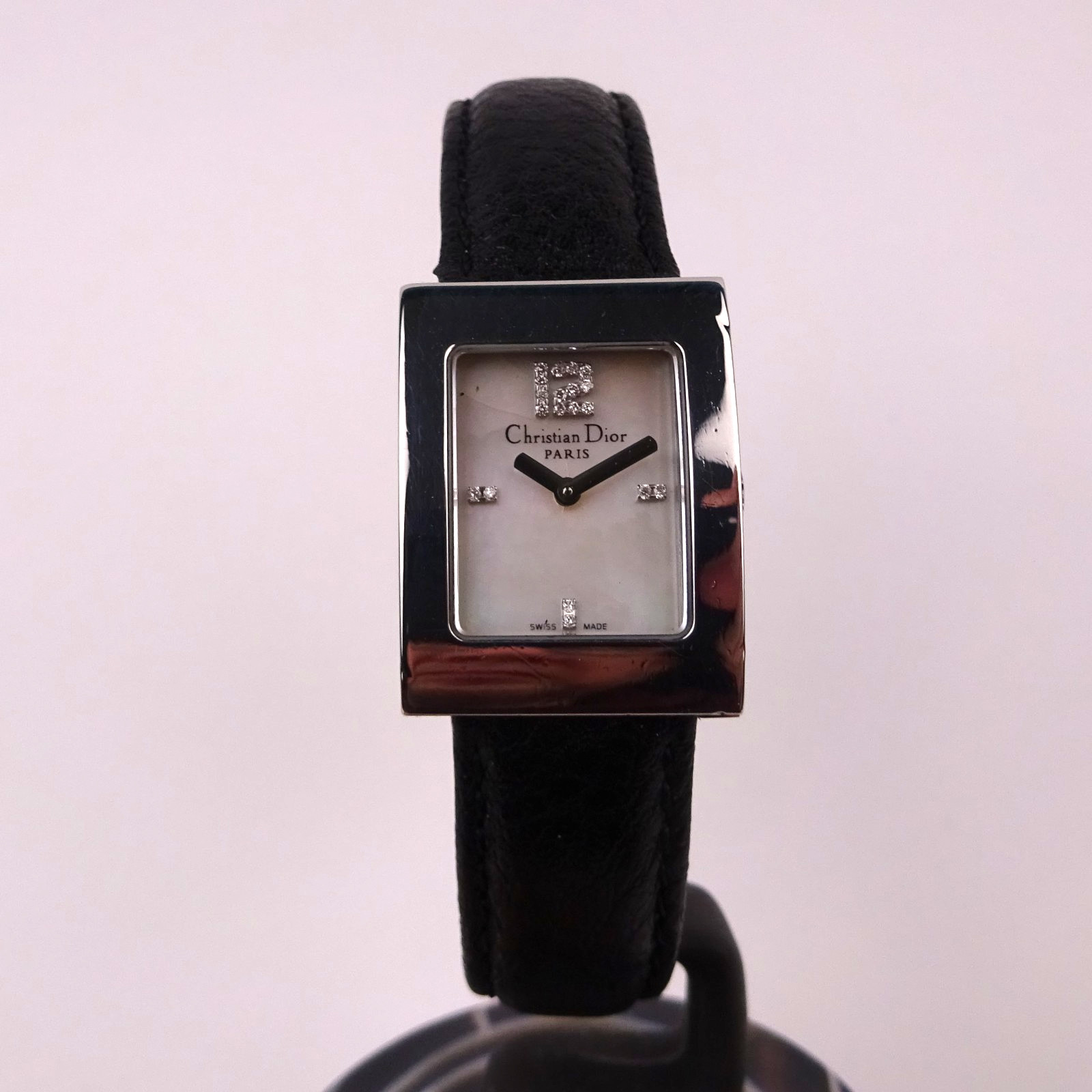 Christian Dior Malice Watch D108-109 Stainless Ladies MOP Diamond Dial Blk Strap