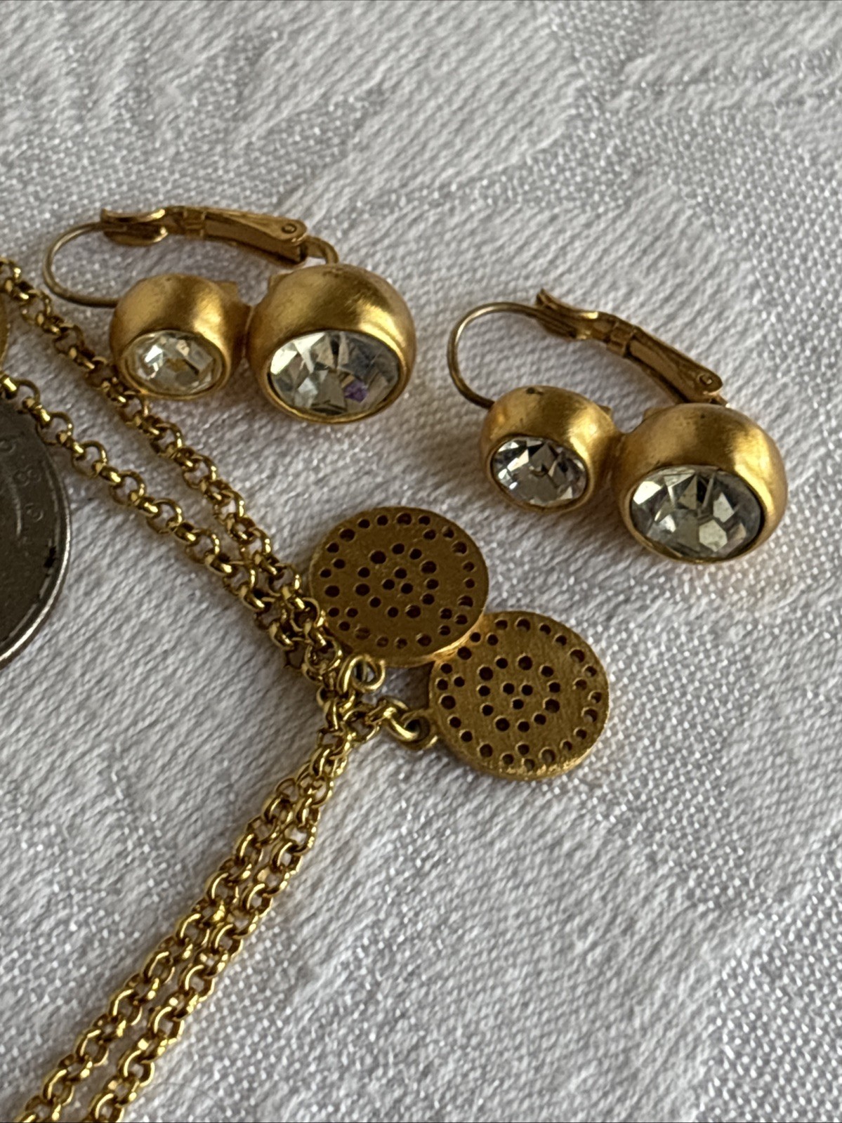 Park Lane Roma Necklace Long Satin Brushed Gold Tone & Anne Klein Earrings
