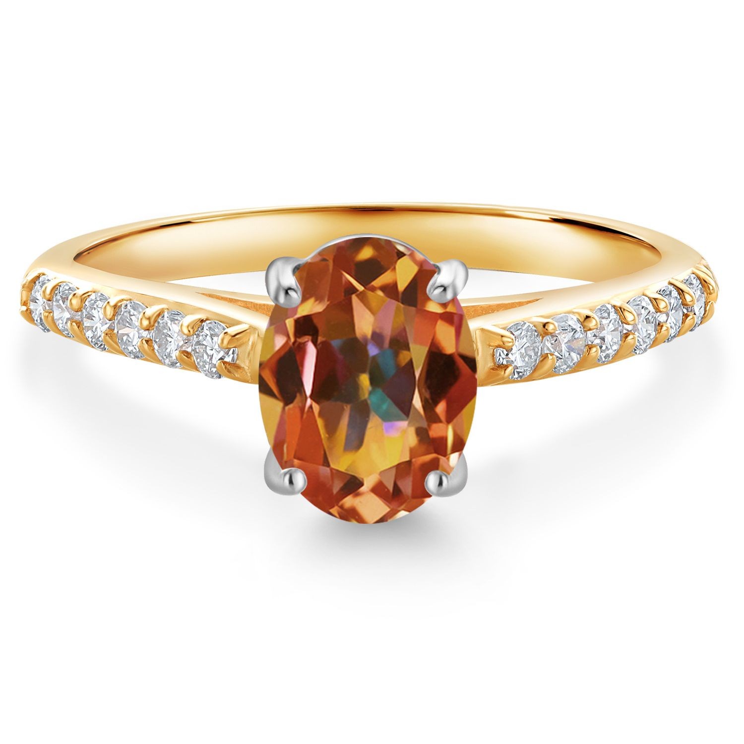 10K Yellow and White Gold Ecstasy Mystic Topaz and White Lab Grown Diamond