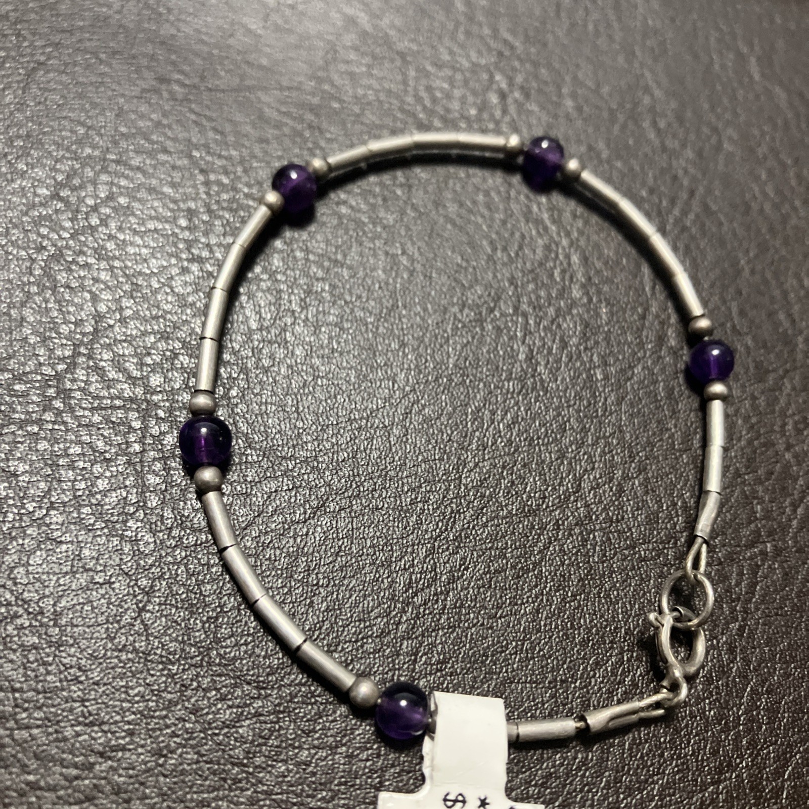925 Sterling Silver Bracelet 2.4 Grams With Purple Beads 6.5 Inches Pre Owned