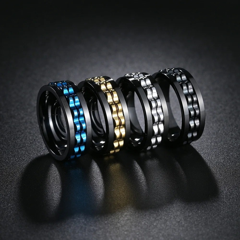 Anti Stress Stainless Steel Ring For Men Gear Chain Rotating Anxiety Relief
