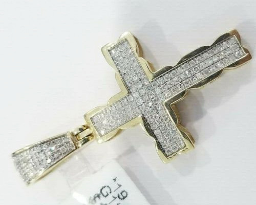 2Ct Round Cut Real Moissanite Men’s Cross Charm Pendant 14k Yellow Gold Plated