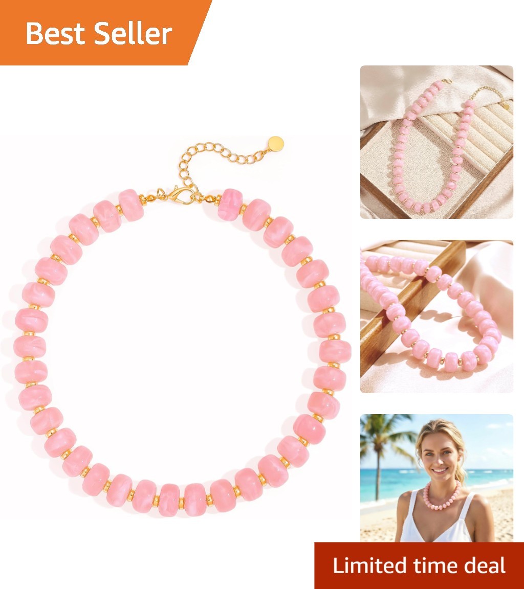 Unique Pink Chunky Beaded Necklace for Effortless Boho Summer Style