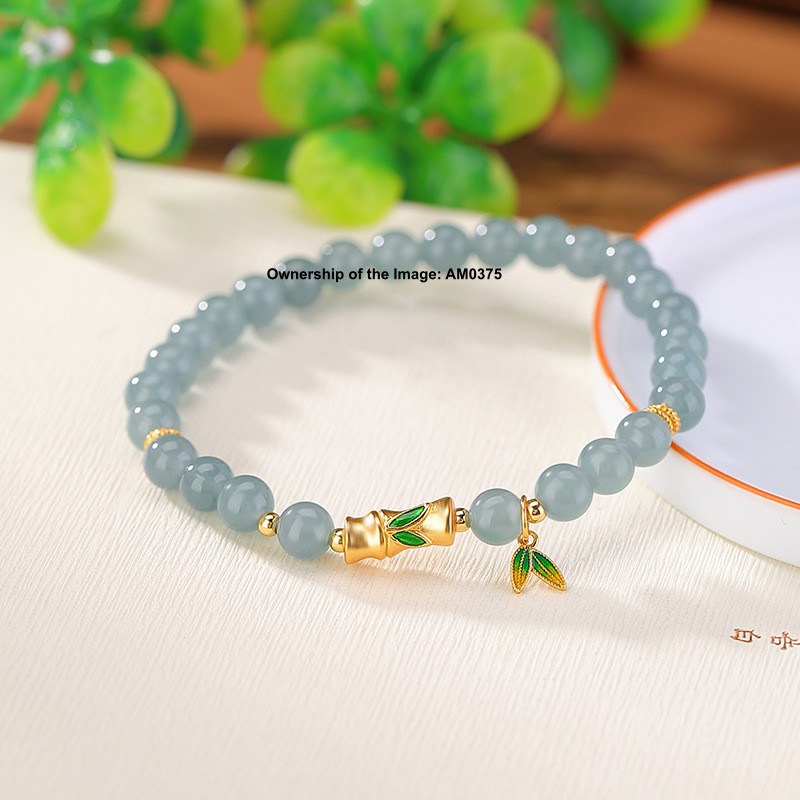 Natural Blue Jade Jadeite Bead 925 Silver Bamboo Tube Women’s Bracelet 14-16cm