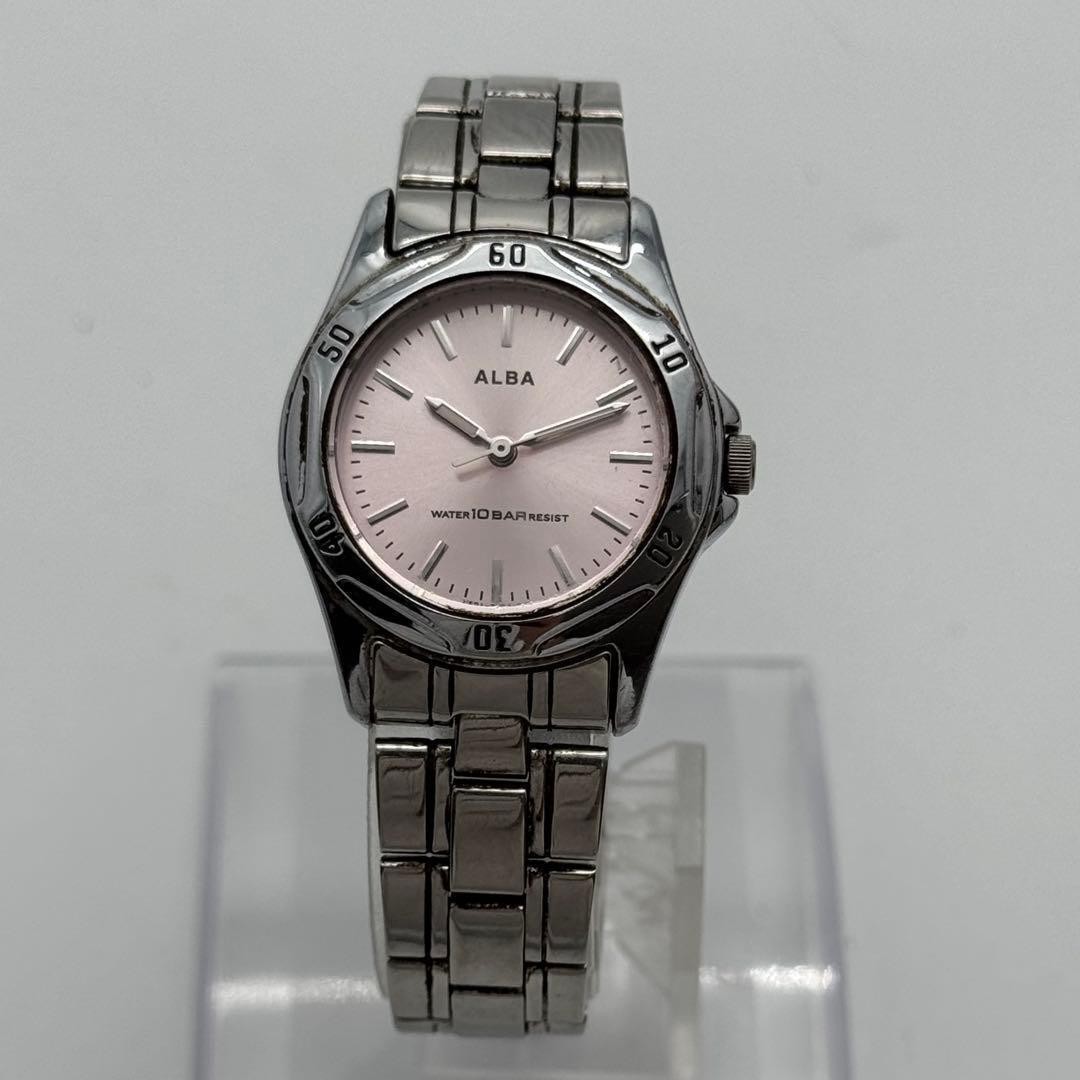 Working Item SEIKO Alba Quartz New Battery Pink Dial Waterproof Wristwatch
