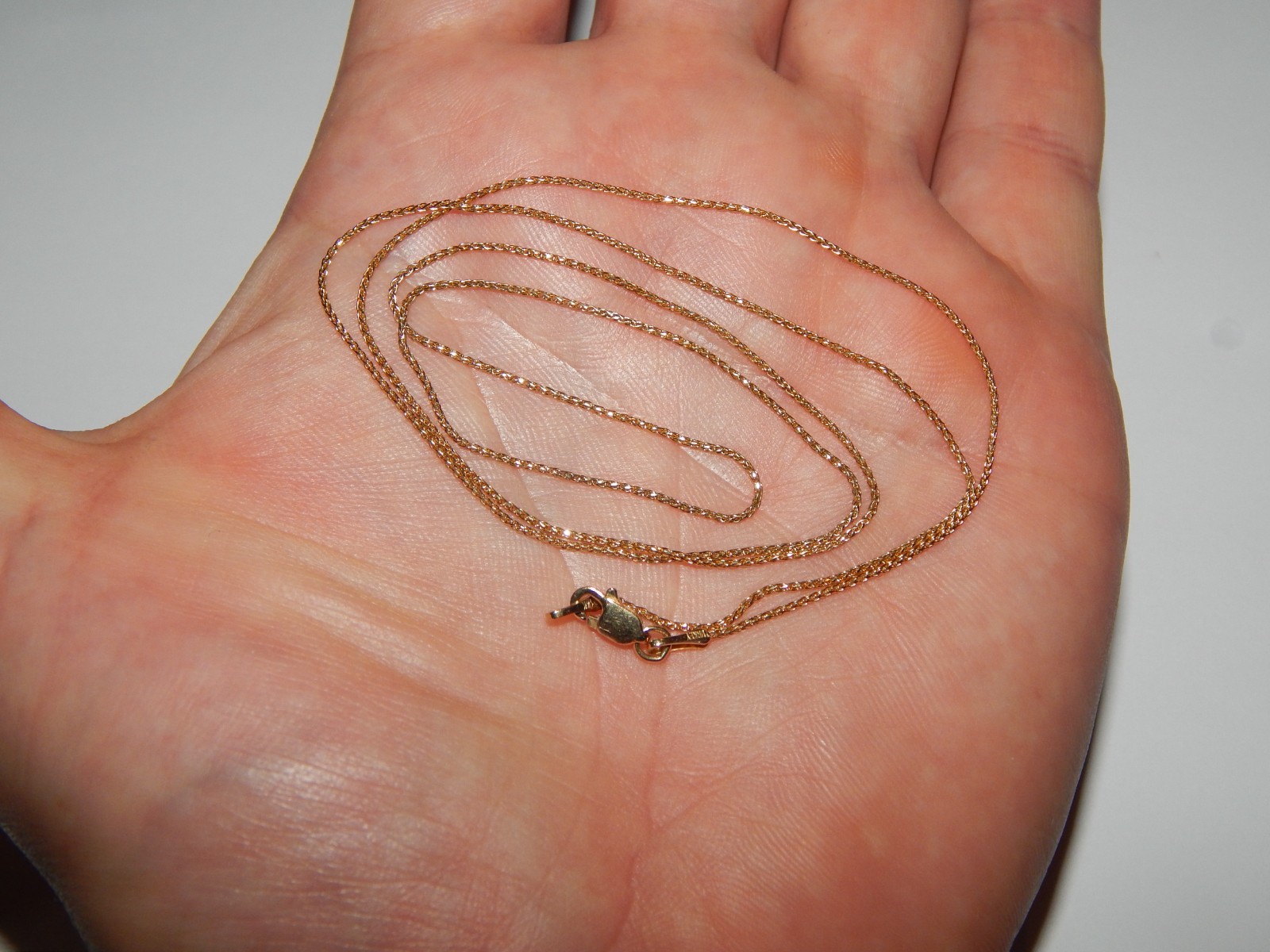 14K YELLOW GOLD .75 MM THIN DIAMOND CUT WHEAT LINK NECKLACE 24 INCH LONG