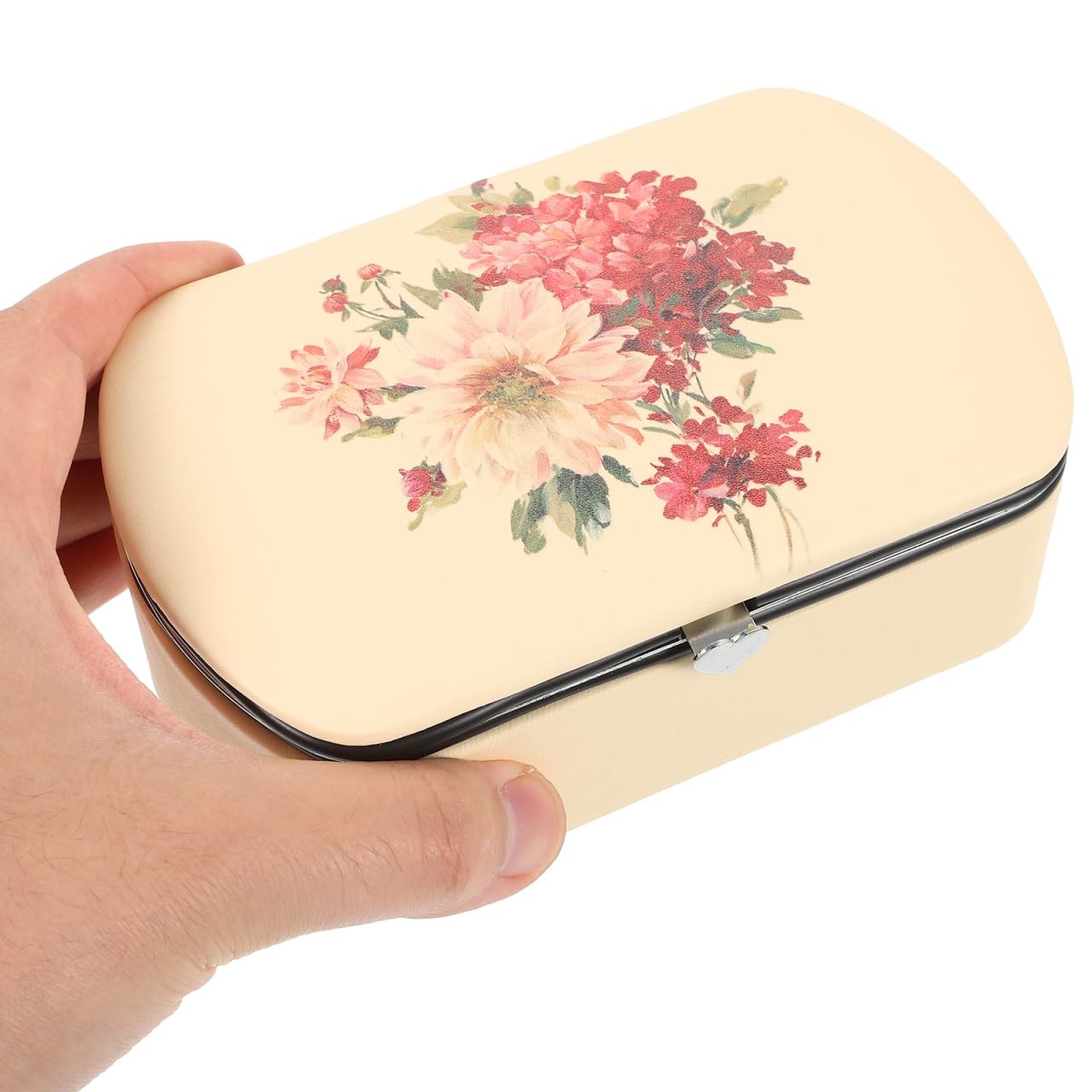 FRCOLOR Travel Jewelry Box Small Case 14.20X8.50X5.00CM, Beige