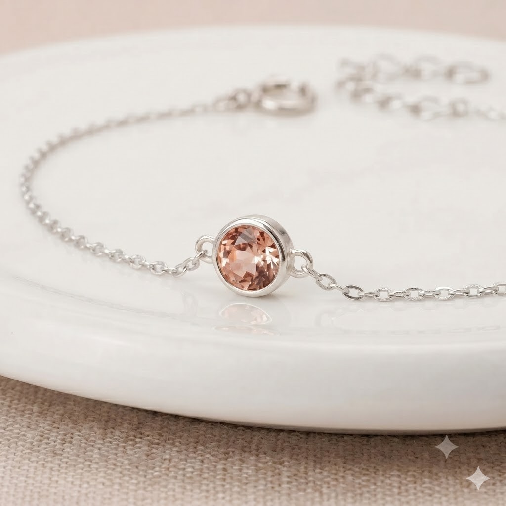 Peach Morganite Gemstone Handmade 925 Sterling Silver Jewelry Chain Bracelet