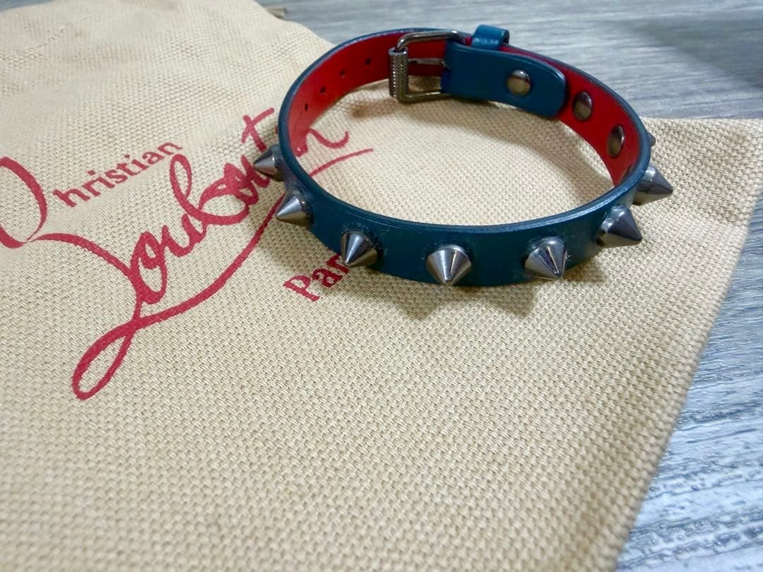 Christian Louboutin Spike Studded Leather Bracelet Navy Blue Red Punk Cuff Bag