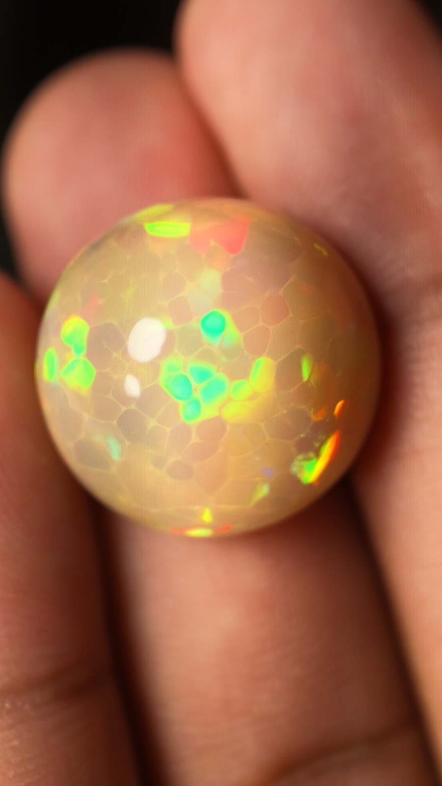 Natural Ethiopian Honeycomb Opal 21.80 Ct Round Cabochon Certified 19.35mm
