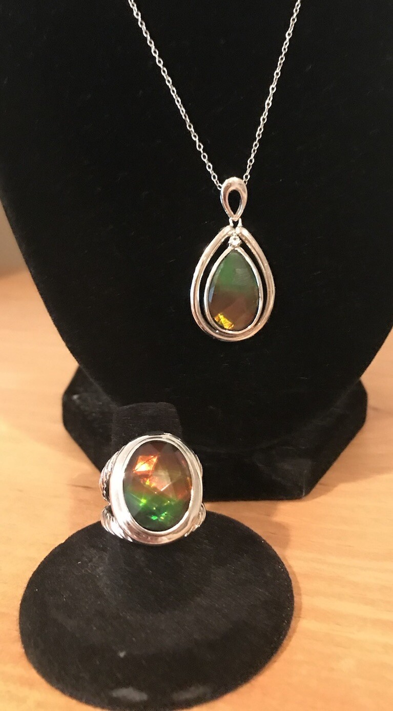 QVC Sterling Silver Canadian Ammolite Triplet Faceted Pear Shape Pendant Korite
