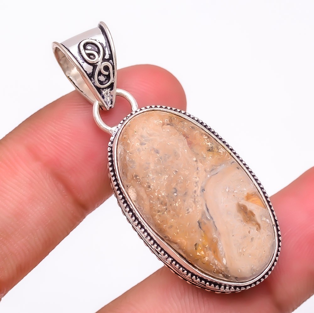 Natural Picture Jasper Gemstone 925 Silver Plated Jewelry Pendant 1.6″ F2568