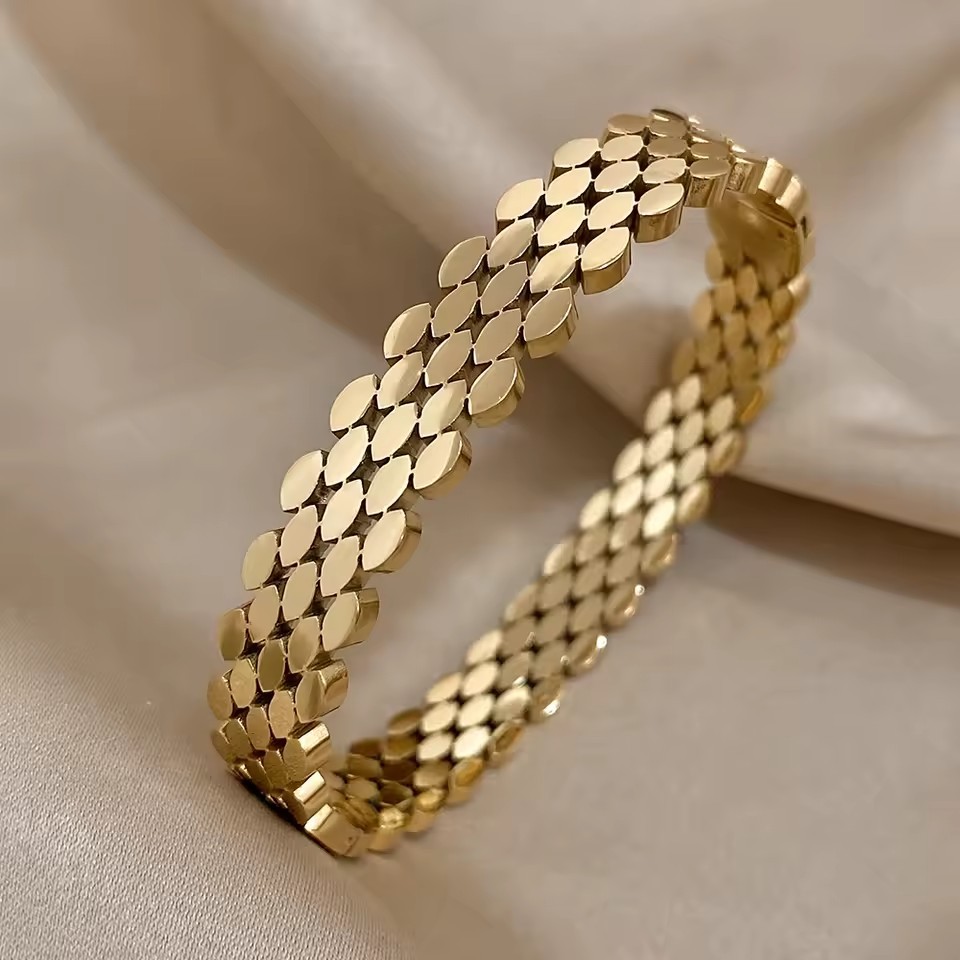 316L Stainless Steel Popcorn Bubble Bracelet Oval Bangle Waterproof Rust Proof