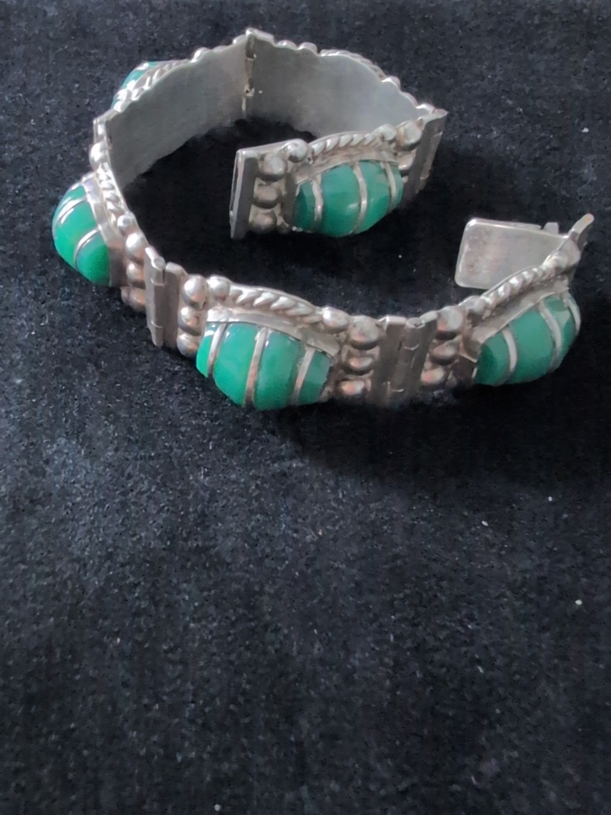 HEAVY 30G Vintage Sterling 925 Handcrafted Deep Green Onyx