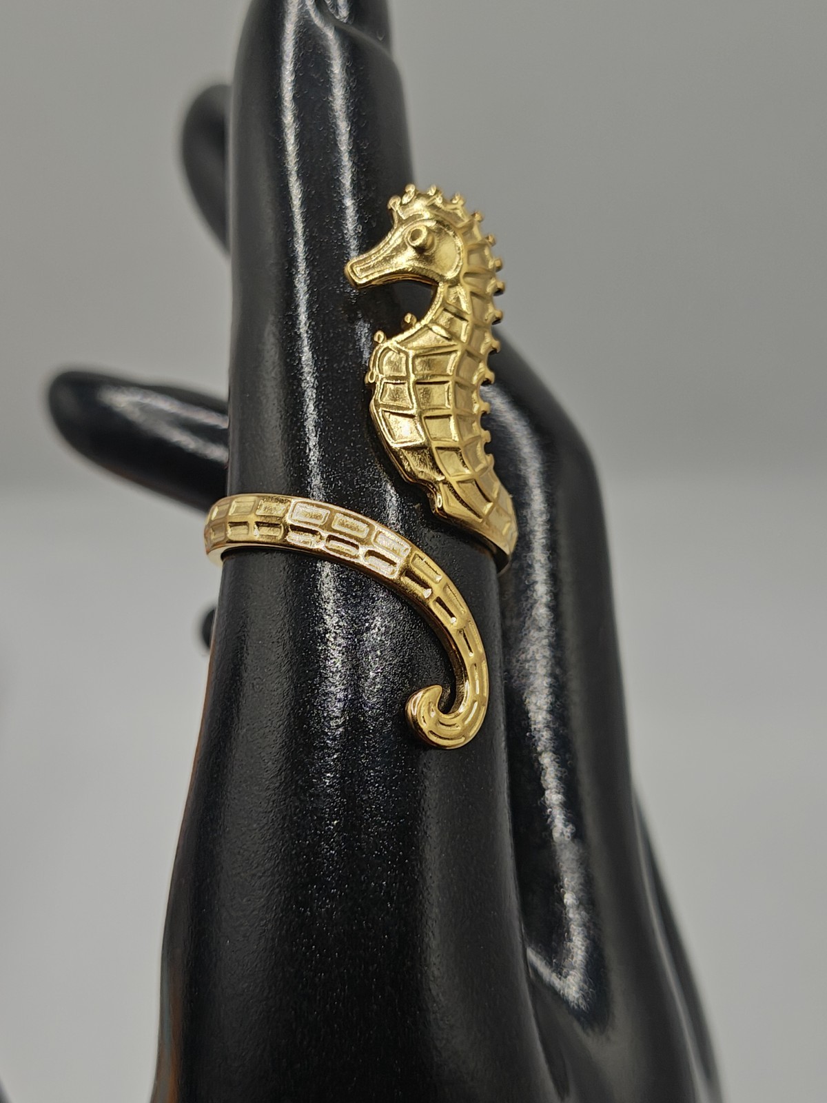 18K Gold Plated 304 Stainless Steel Beach Seahorse Adjustable Bypass Ring Size 7