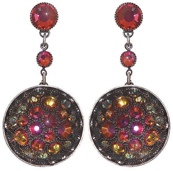Earring Stud Dangling Orchid Hybrid Brown / Orange crystal volcano medium Silver