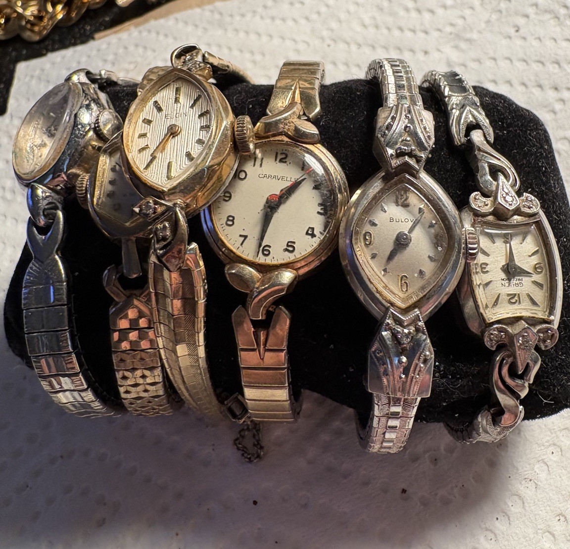 VTG Lot Of 6 Watch Gruen, Bolivia, Elgin,Waltham, Caravelle, Diamond Chips 10krg