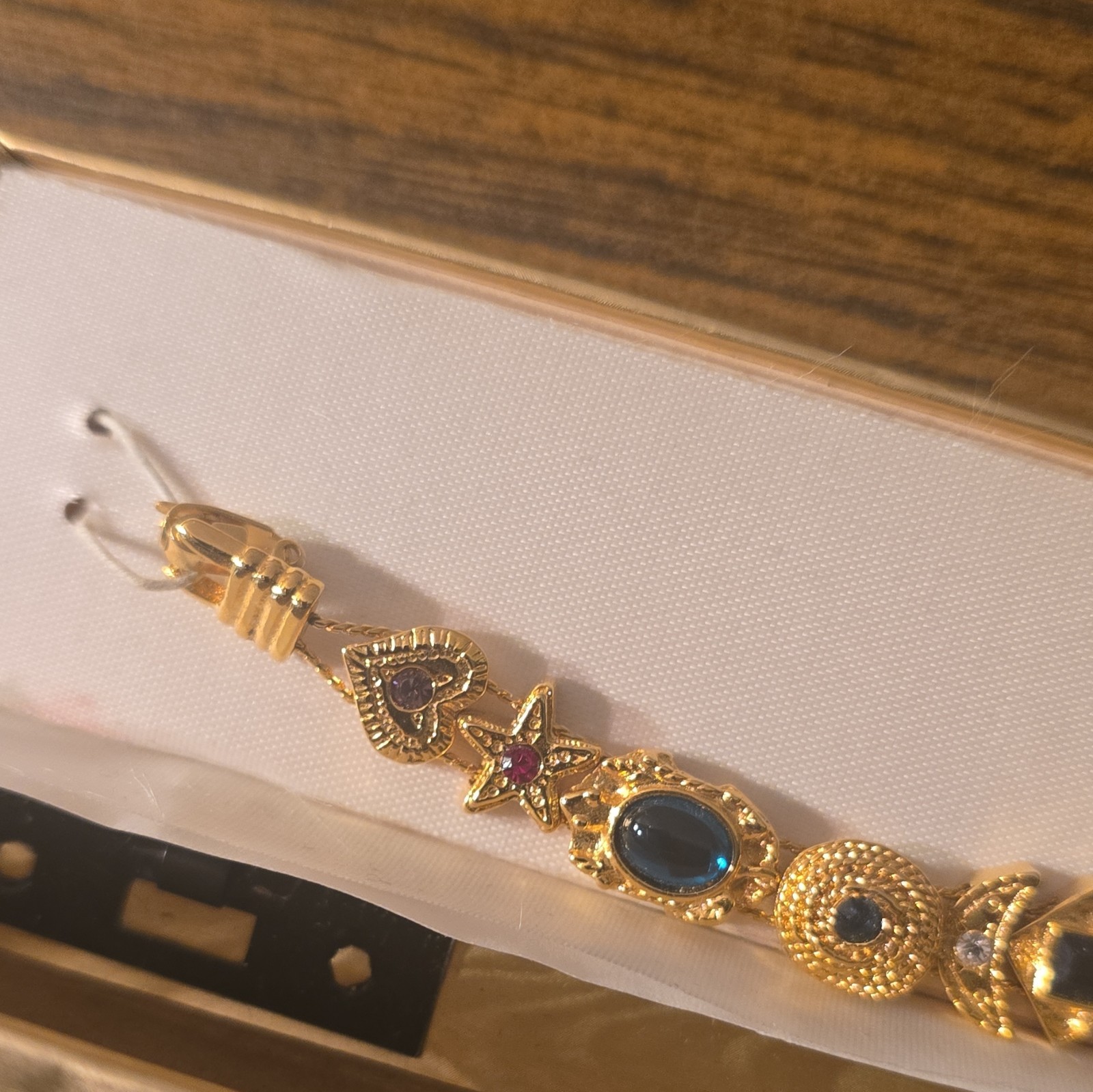 Gold Tone Austrian Crystal Dangle Charm Bracelet, Box Clasp, Multicolor