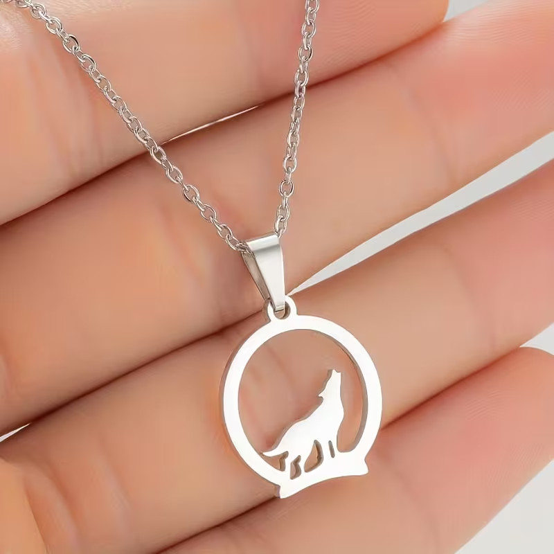 Geometric Circular Wolf Personality Trend Stainless Steel Men’s Necklace