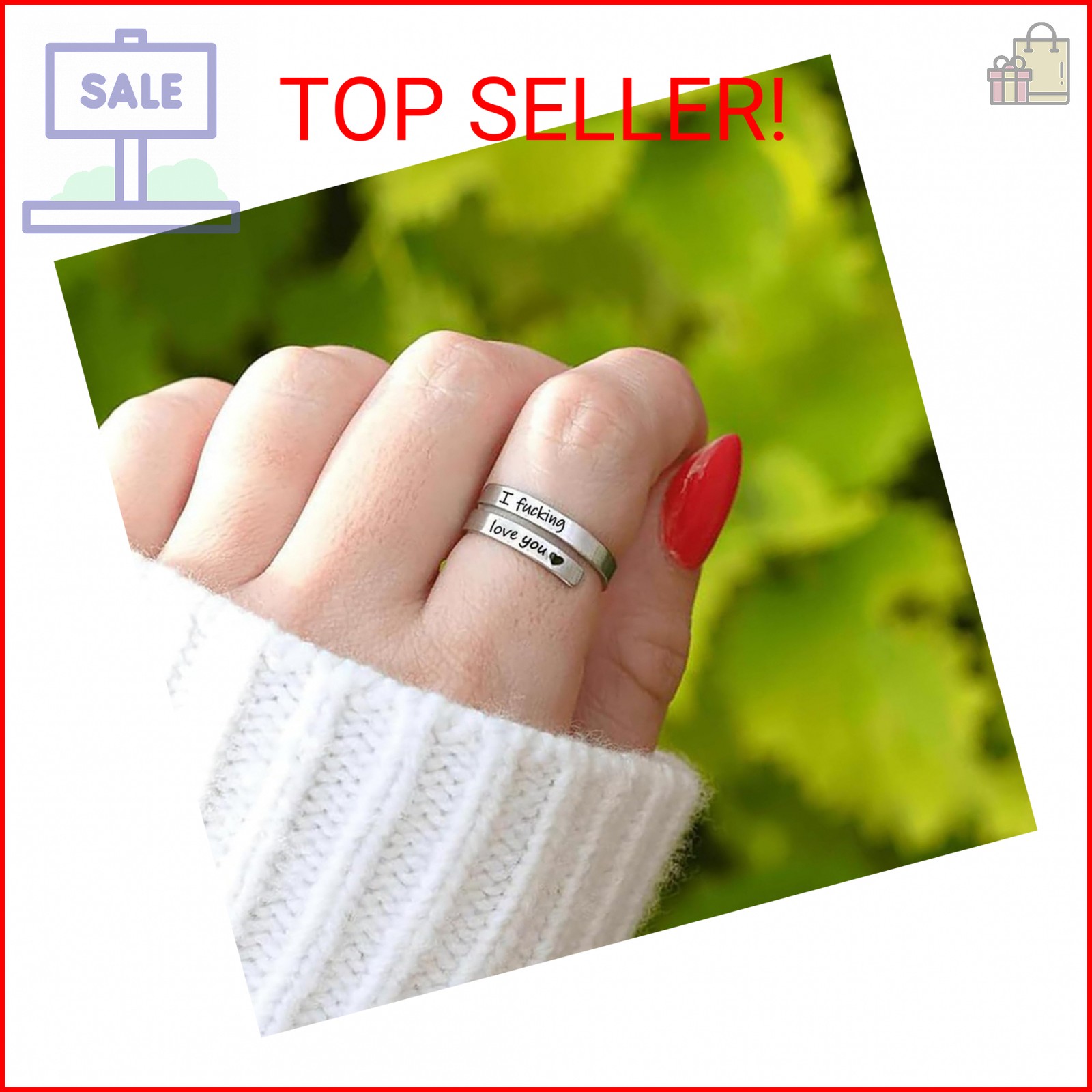 sunglnl I Fcking Love You Ring For Women, Open Adjustable Stainless Steel Engrav
