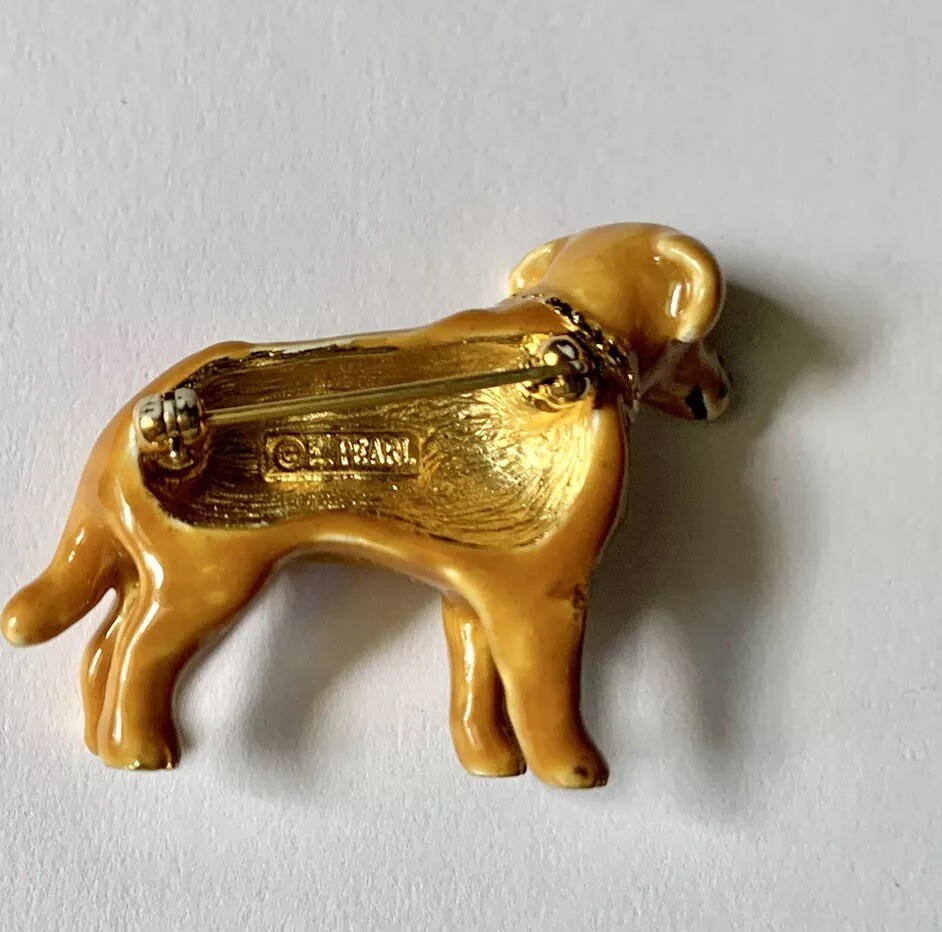 Golden Labrador Enamel Adorable Dog Pooch Pin Brooch Hand Painted Erwin Pearl