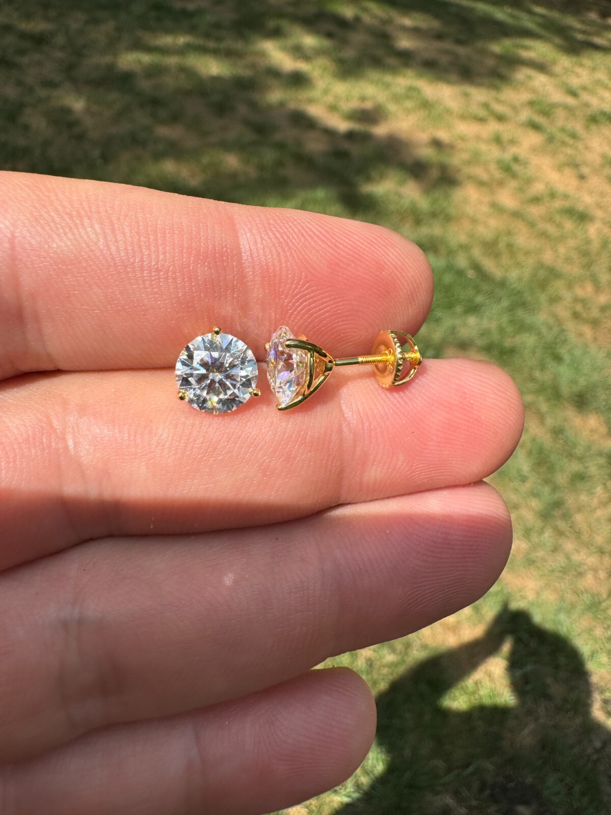 Moissanite Pushback Stud 3 Prong Martini Earrings Gold Over 925 Silver 3-10mm