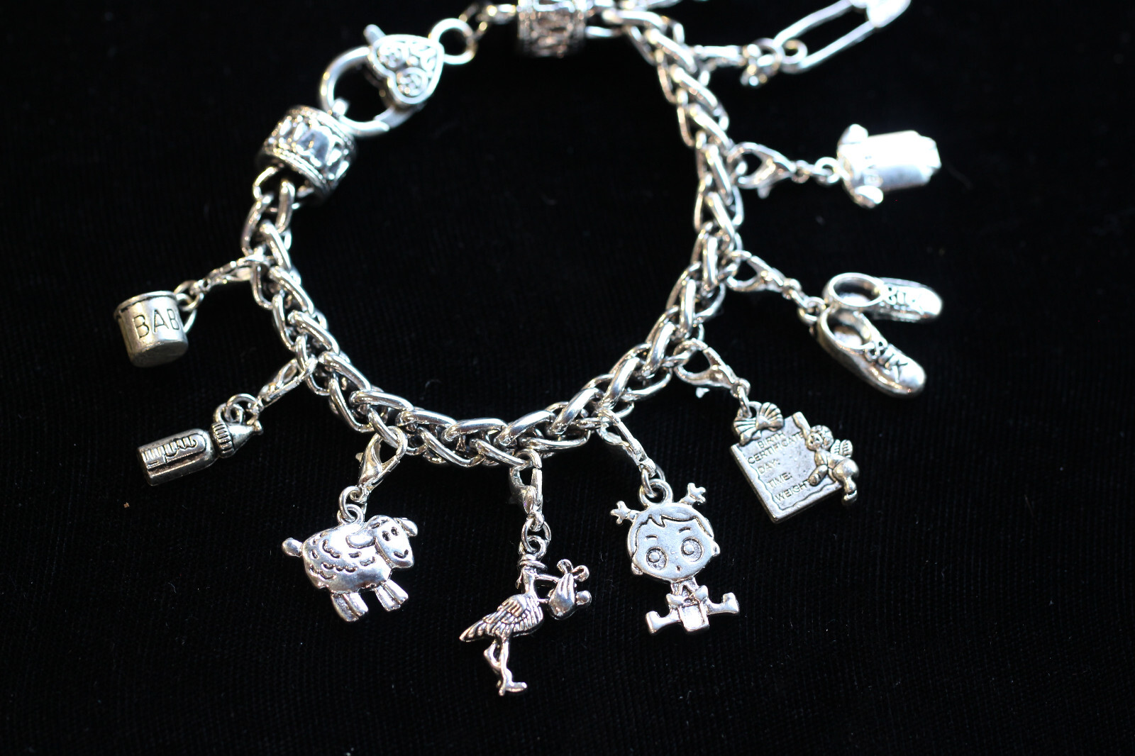 New Baby Charm Bracelet Silver Pewter Charms 8″ Mother Charms Interchangeable